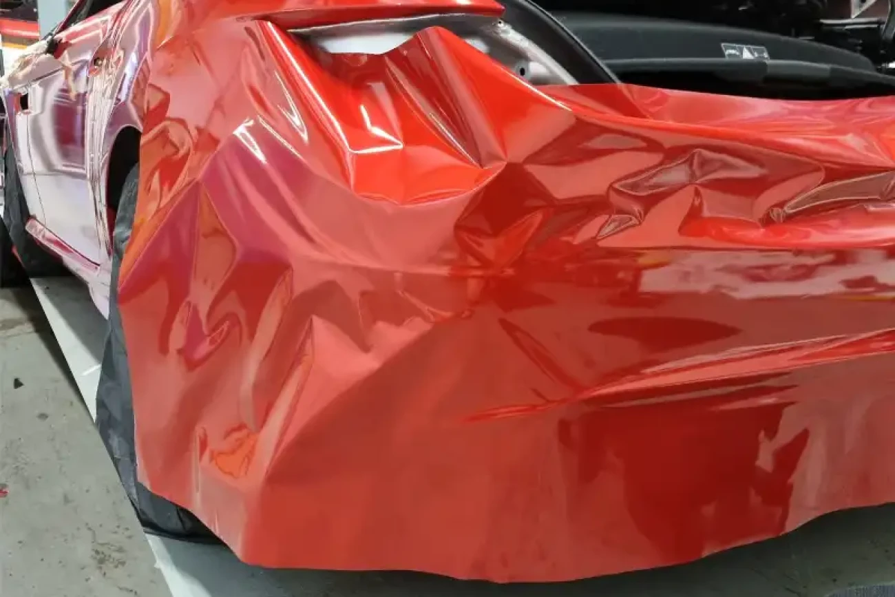 Mercedes colour change wrap installation in progress with vinyl being shaped and positioned at Wrap Your Car Kidderminster