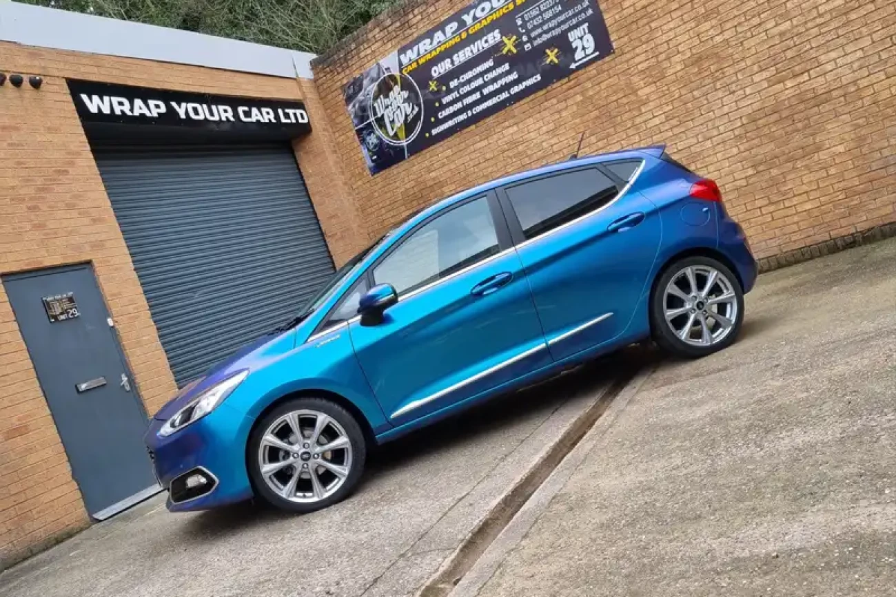 Ford Fiesta flip colour change wrap with blue colour-shift finish at Wrap Your Car Kidderminster