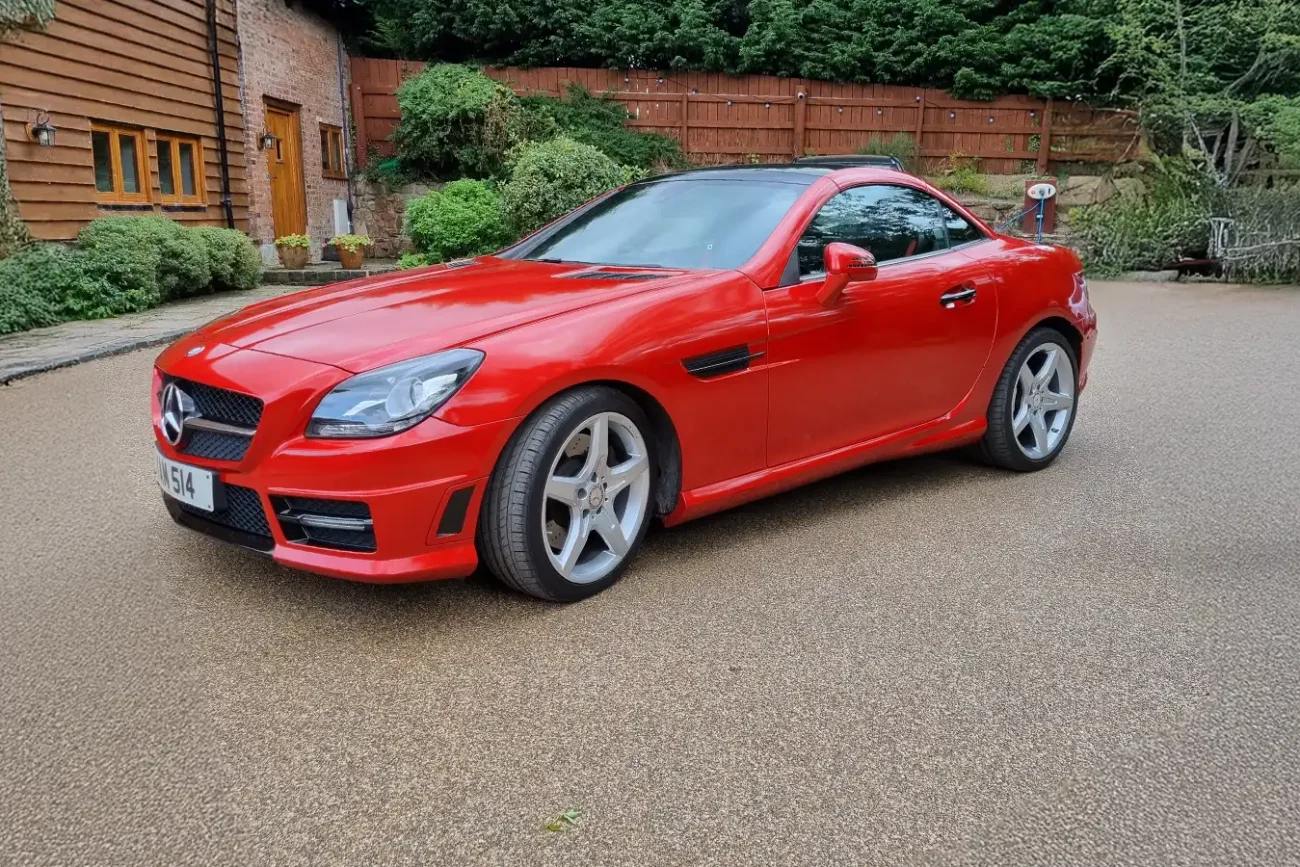 Mercedes sports car colour change wrap in gloss red completed at Wrap Your Car Kidderminster