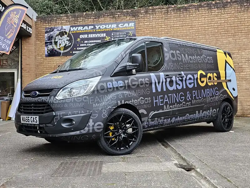 Full commercial vehicle wrap on a Ford Transit van for Master Gas Heating & Plumbing in Kidderminster